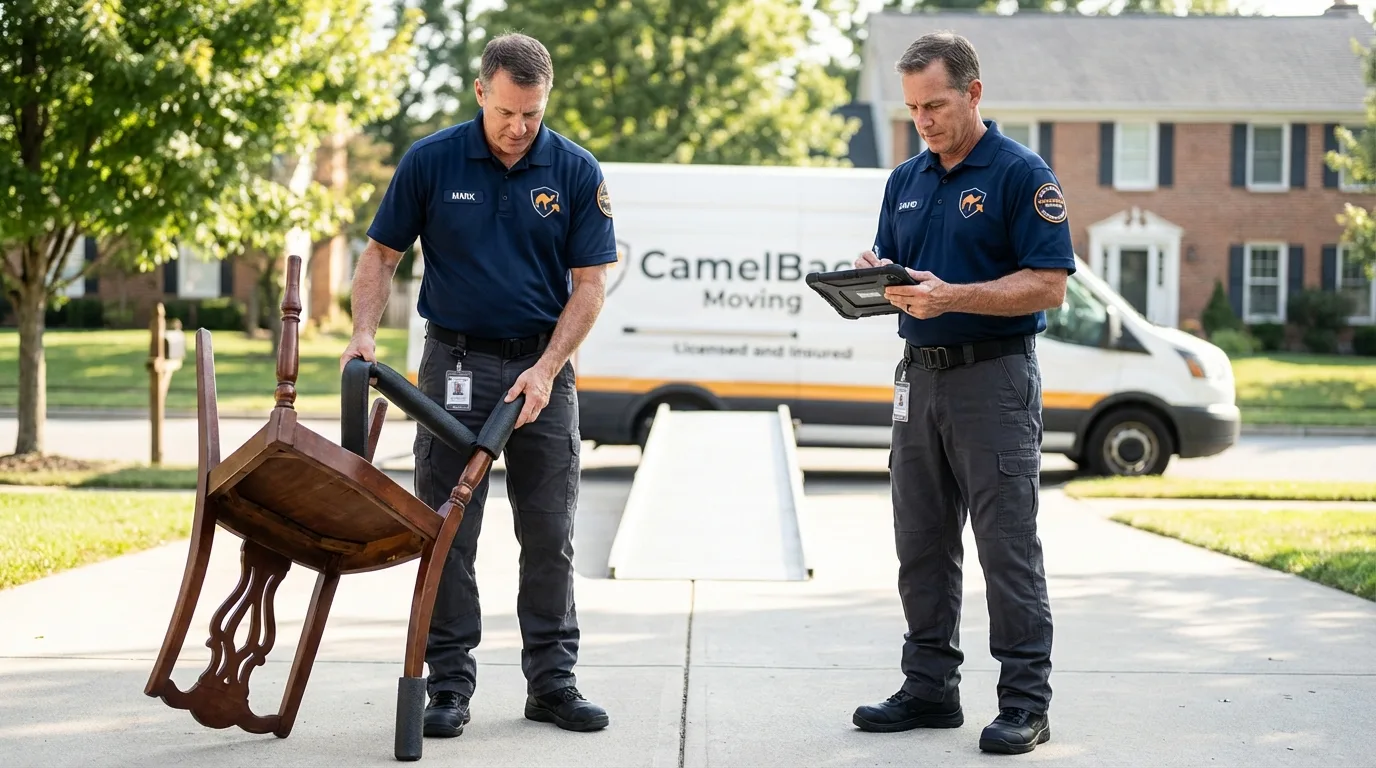 Movers inspecting furniture for damage prevention before loading in Millsboro, DE